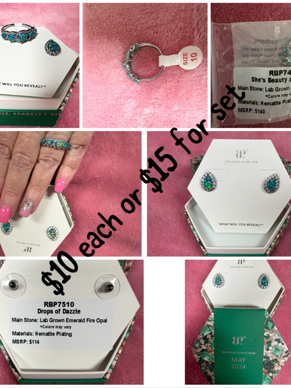 Fire opal ring size 10 and earrings